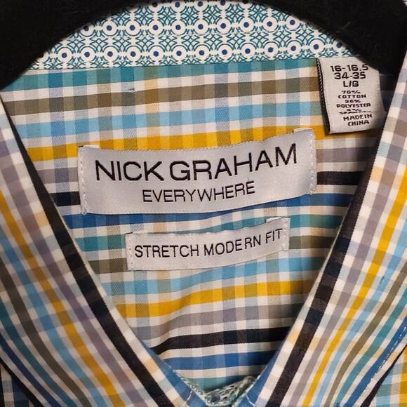 Nick Graham Button-Up Shirt – Size Large – Bold Multicolor Plaid Stretch - Picture 3 of 5